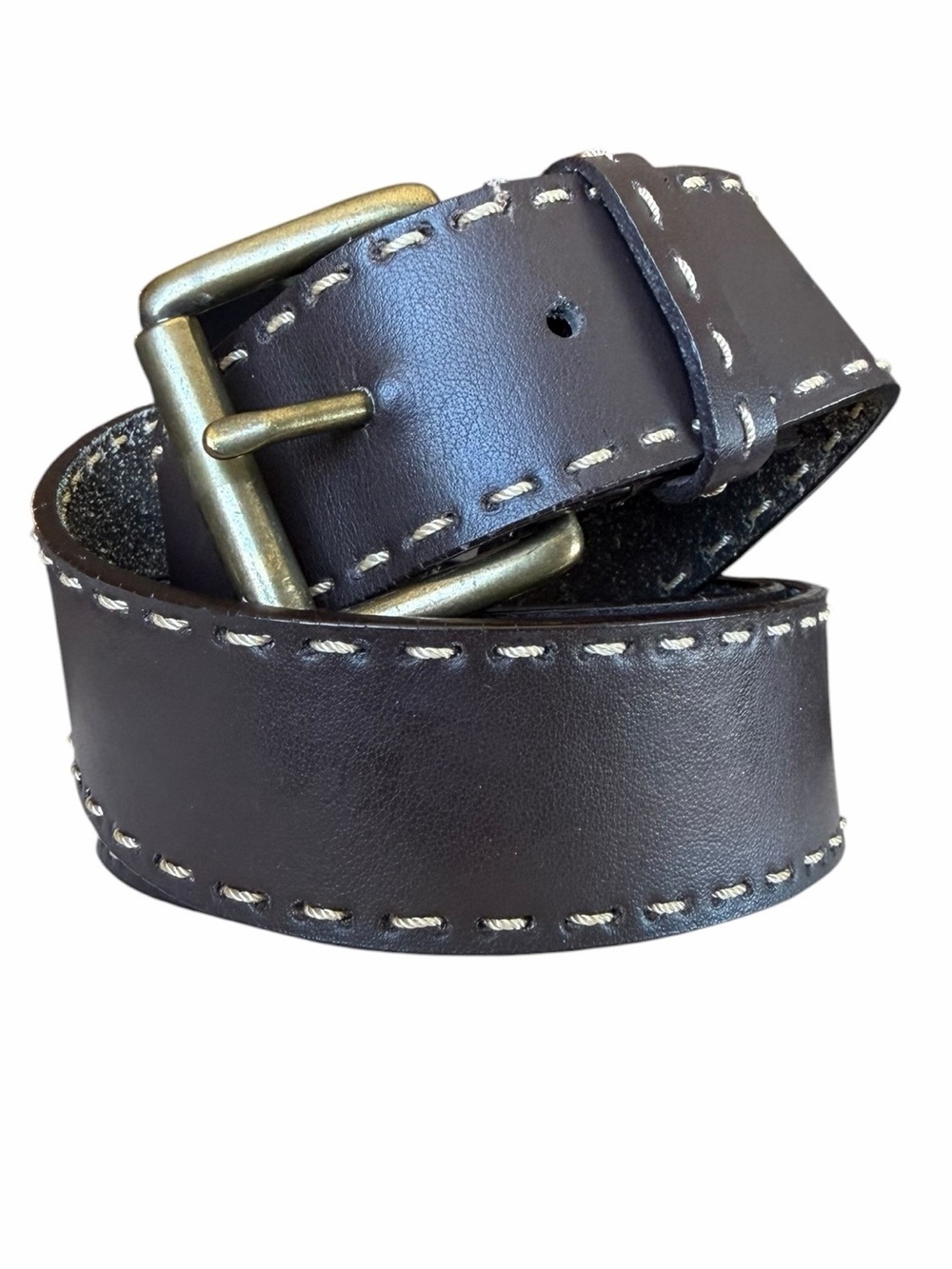 Anne Klein XL Dark Brown Wide Genuine Leather Belt Whipstitch Edges